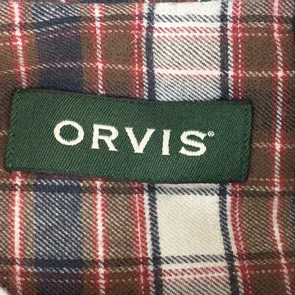 Orvis Cotton Merino Rust Plaid Flannel Shirt Performance Men's XL